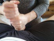 Deeply satisfying oily handjob,  but ruined as she decides to block his cumshot with her thumb.  8/16