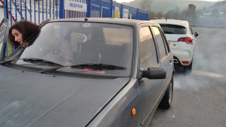 Tranny gilf starting and driving an ancient peugeot 205 diesel sfw NOT PORN  - RedTube