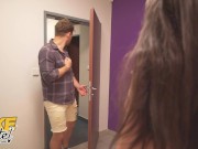 Fake Hostel MILF Babe and Teen Take Turns Fucking Young Stud 6/16