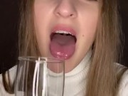 Drooling in glass. Uvula show  3/16