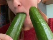 2 cucumber deepthroat. Blow job  6/16
