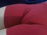 My red shorts hiding my tight pussy mound. 5/16