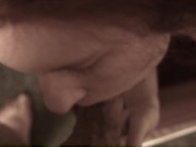 Slim brunette sucking my big cock pov with cum in mouth 8/16