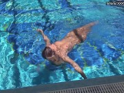 Red lingerie babe Mary Kalisy gets naked in the swimming pool 16/16