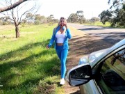 Blonde slut gf face fucked and facialed on side of the road 1/16