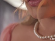 Adria Rae Blonde Teen Stripping in Lingerie Showing Off Natural Tits Before Fingering Herself 11/16