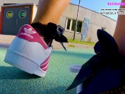 Kati´s adidas shoeplay, dipping fishnet socks insoles stinky feet lick her shoes sweaty feet 16/16