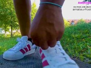Kati´s adidas shoeplay, dipping fishnet socks insoles stinky feet lick her shoes sweaty feet 6/16