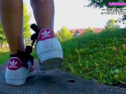Kati´s adidas shoeplay, dipping fishnet socks insoles stinky feet lick her shoes sweaty feet 8/16