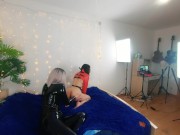 Backstage of pretty lesbian fetish girls doing sex video. Positive Femdom, sex play, latex leather