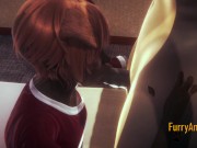 Furry Hentai - 2 Dogs blowjob and cum in her mouth 11/16