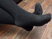 Foot fetish sexy Girl show feet foot in tights pantyhose nylon black knee socks 11/16