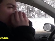 36 female sneezes in the snow whose several while driving a car