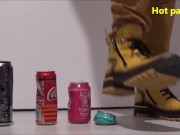 She explodes stewed fruit and several yoghurts in a shower then she crushes cans and dry breads 6/16