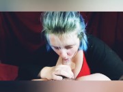 Jelissa gets lipstick all over cock, sloppy blowjob with cumshot