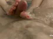Girlfriend petite feet footjob and masturbation resulting in creamy toes POV 4/16