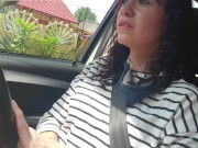 Taking a public car drive while playing with my small pussy 16/16