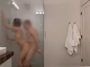 Steamy Glass Shower: Hot Couple on Vacation 15/16