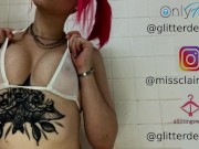 Flexible pink hair stripper does splits, stretches nude before work - glitterdemon onlyfans tease 1/16