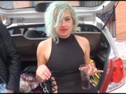Blue-haired teen devouring a cock in public 5/16