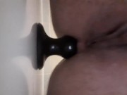 In the bathroom: my girlfriend's dildo in my asshole without her. 6/16