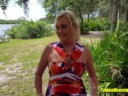 Stripping Full Nude In Public Gets Her a Creampie 2/16