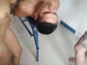 two young latn doms humiliate slave pedro with spit 7/16