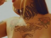 fucking myself with a black dildo with a butt plug, in fishnet pantyhose, cumming, squirting, moanin 4/16