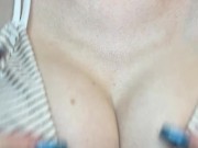 Rubbing lotion on my big juicy tits 1/16