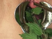BDSM Pussy Torture - Speculum Stretched Nettles in her Peehole & Vagina Till she pisses herself 13/16