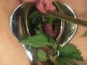 BDSM Pussy Torture - Speculum Stretched Nettles in her Peehole & Vagina Till she pisses herself 9/16