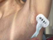 Shaves hairy armpits, shows shaved armpits!