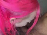 THROATPIE Pink Haired girl lick cock Deepthroat cum in mouth compilation oral creampie facefuck 3/16
