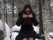 Cute Lady Masturbate Pussy and Cowgirl on Dick Stranger in the Wood 1/16