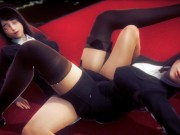 lesbian scissor in office loby with uniform 9/16