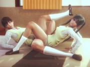 lesbian after school scissoring on bed 3/16