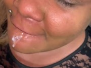 EBONY BBW TAKES BIG CUMSHOT AND SWALLOWS NUT!!! (BBW Plays With Sperm) @1macmillion 16/16