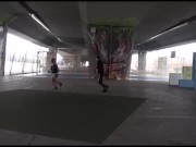 Babe's first porn scene is with a young dude 4/16