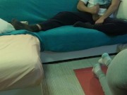 REAL 18 VIRGIN STEPSIS works out and TEASES stepbro, He takes his big cock out and CUMS ALL OVER! 15/16