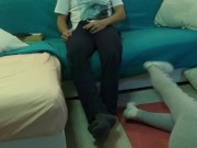 REAL 18 VIRGIN STEPSIS works out and TEASES stepbro, He takes his big cock out and CUMS ALL OVER! 2/16