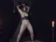 Submissive Redhead MILF tied to Cross and tortured with clothespins 9/16