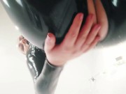 Latex catsuit tease, phone selfie video. rubber fetish 6/16