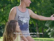 WOWGIRLS HOTTEST Two girls found their horny friend riding a guy with a big dick in a public park. 3/16