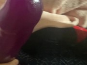 Petite Milf size Queen gets cunt destroyed by XL Dildo 1/16