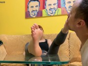 Amateur Femdom Foot Worship and Foot-Domination Close-up With Mistress Kira and Her LifeStyle Slave 6/16