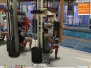 The Sims 4:8 people gym weightlifting machine training sex 9/16