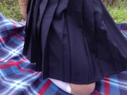 Schoolgirl in uniform shows legs feet foot in white knee socks and pantyhose under skirt 10/16