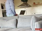 Part 1: DICK FLASH MAID, pervert jerks off and gets caught by naive nanny, she blows him deep 8/16