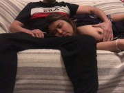 I wake up my stepmom from the sofa and I cum in her mouth 3/16