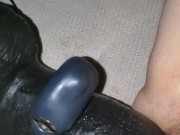 Milf enjoys long thick black King Cock Dildo! Puts it all in with cock ring!  1/16